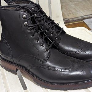 Cole Haan Berkshire Wingtip Boots Black Size 9.5 Brand New